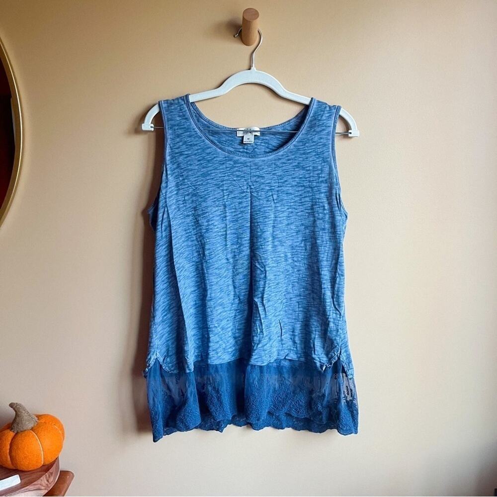 Style & Co Marled Blue Lace Trim Tunic Tank Top Size Medium